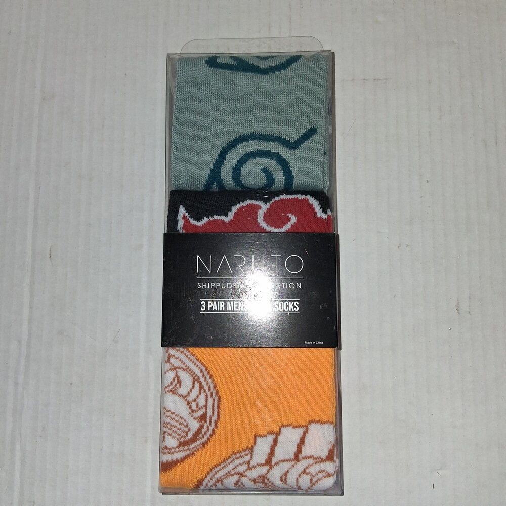Naruto Shippuden Collection Men's Crew Sock Pack of 3 Different Socks NEW